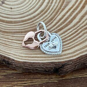 Pandora Two-tone Twistable Heart Padlock Double Dangle Charm